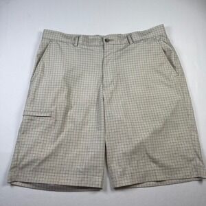 Greg Norman Plaid Golf Shorts Men's 36 Beige Polyester Spandex‎